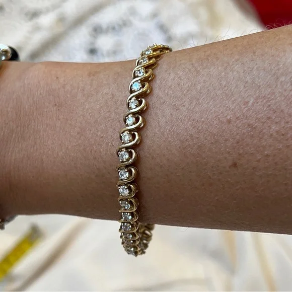 Gold Plated Sterling Silver and CZ Tennis Bracelet - Picture 3 of 8